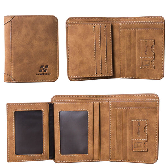 Men's Matte Leather Retro Vertical Green Korean Style Multiple Men's Wallets