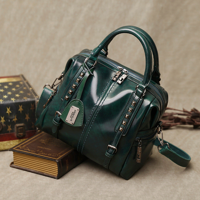 Women's Oil Wax Retro Portable Fashion Handbags