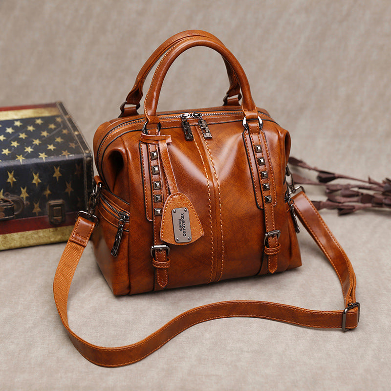 Women's Oil Wax Retro Portable Fashion Handbags