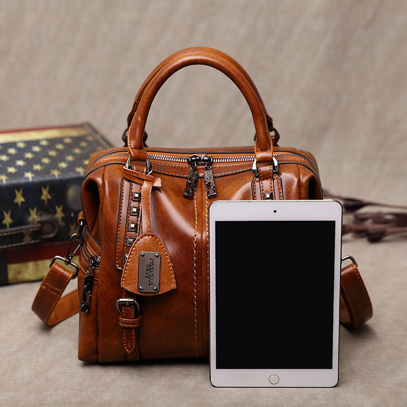 Women's Oil Wax Retro Portable Fashion Handbags
