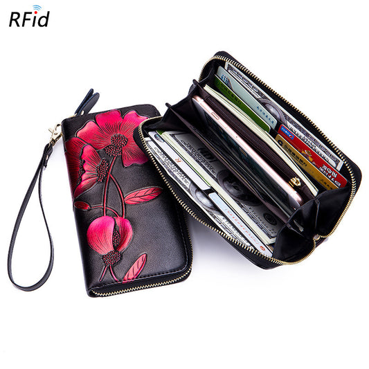 Women's Long Leather Zipper Fashion Personality Cowhide Ladies Wallets