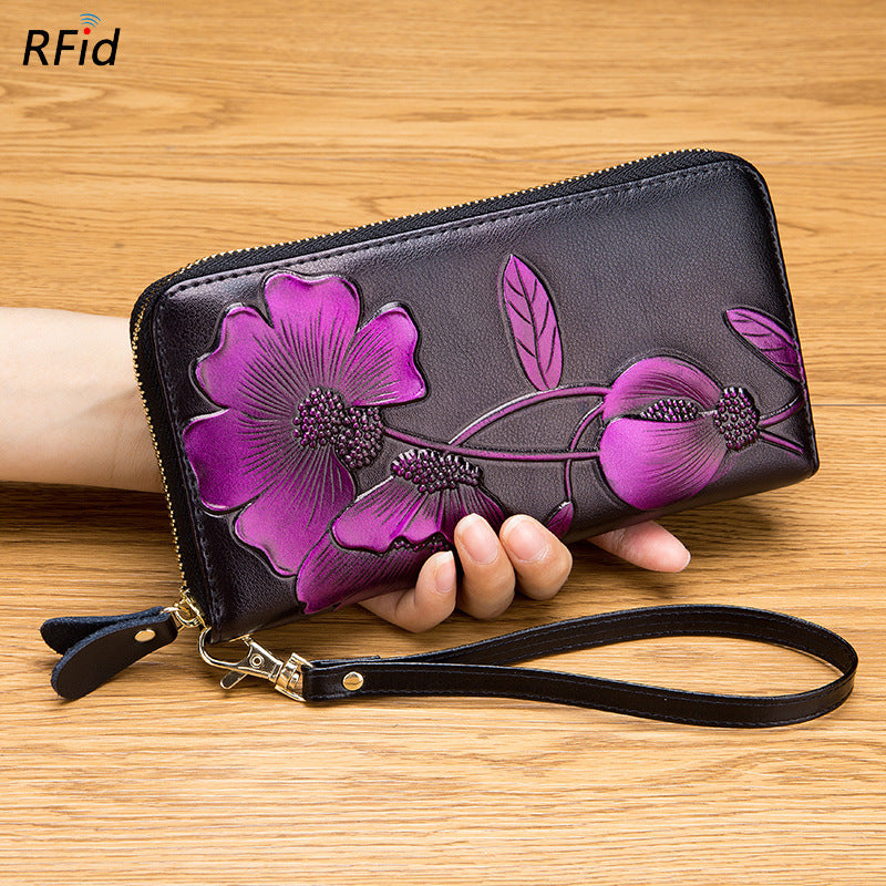 Women's Long Leather Zipper Fashion Personality Cowhide Ladies Wallets