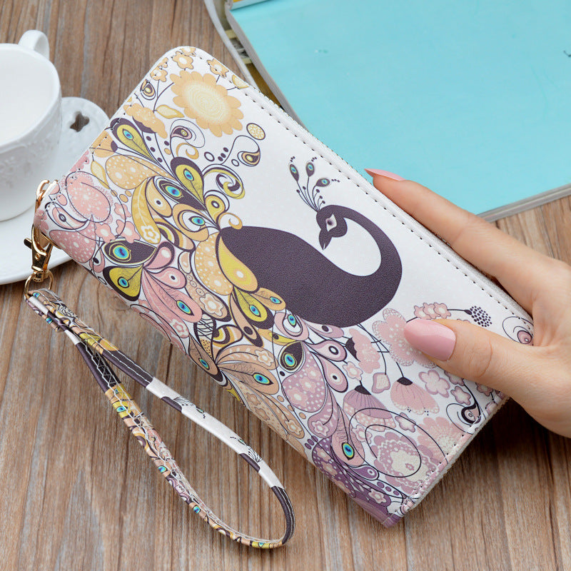 Women's Clutch Long Zip Female Korean Style Printed Peacock Fashion Ladies Wallets