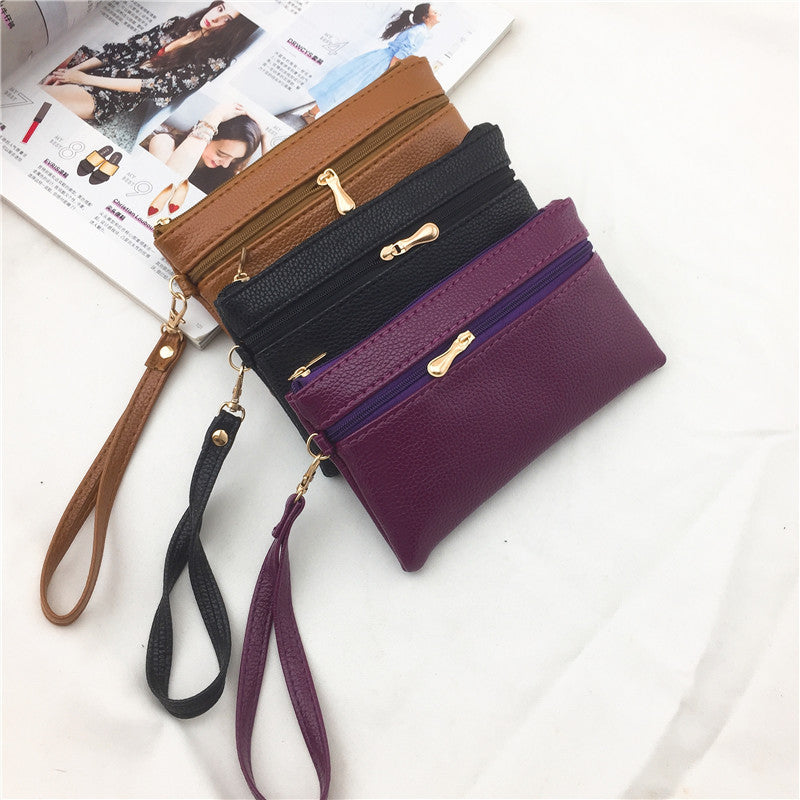 Women's Mini Zipper Lychee Pattern Short Coin Purses