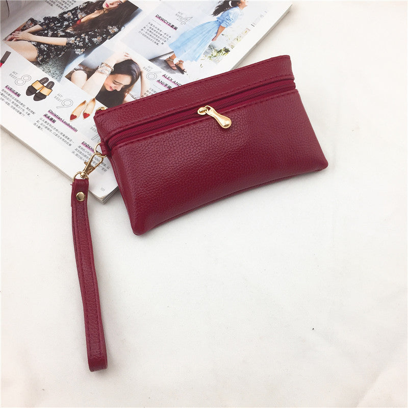 Women's Mini Zipper Lychee Pattern Short Coin Purses