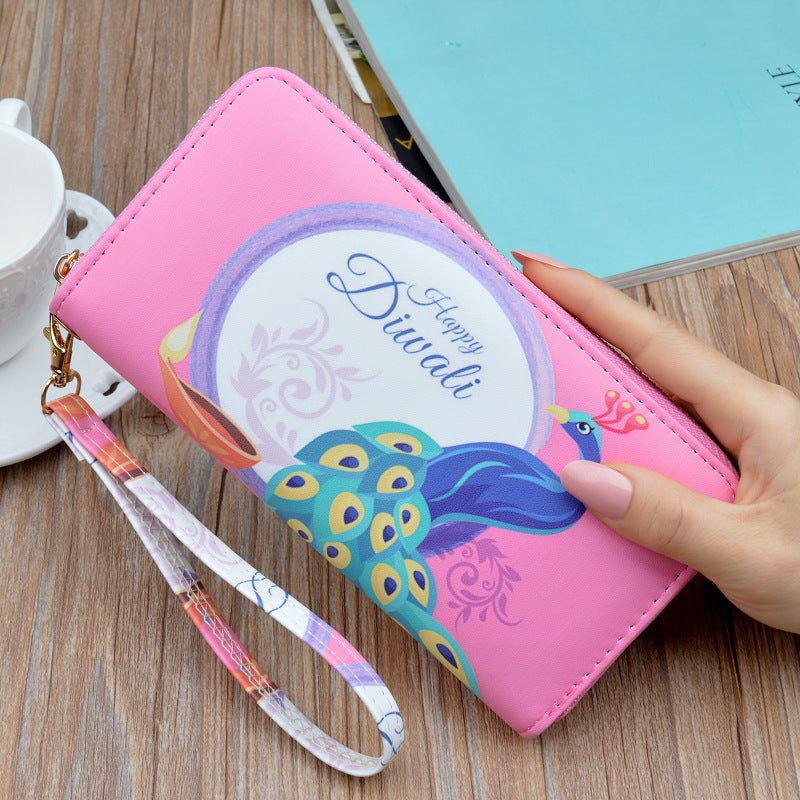 Women's Clutch Long Zip Female Korean Style Printed Peacock Fashion Ladies Wallets