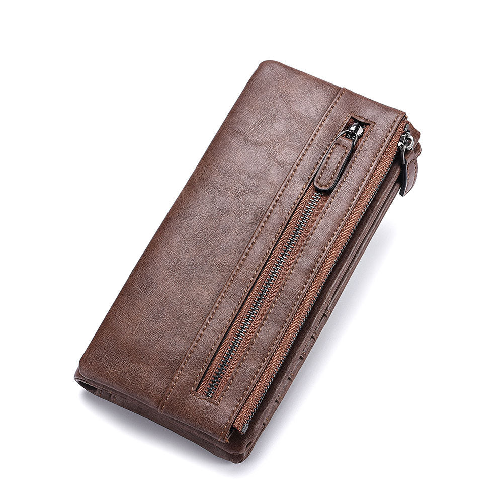 Men's Long Type Zipper Trendy Green Soft Men's Wallets