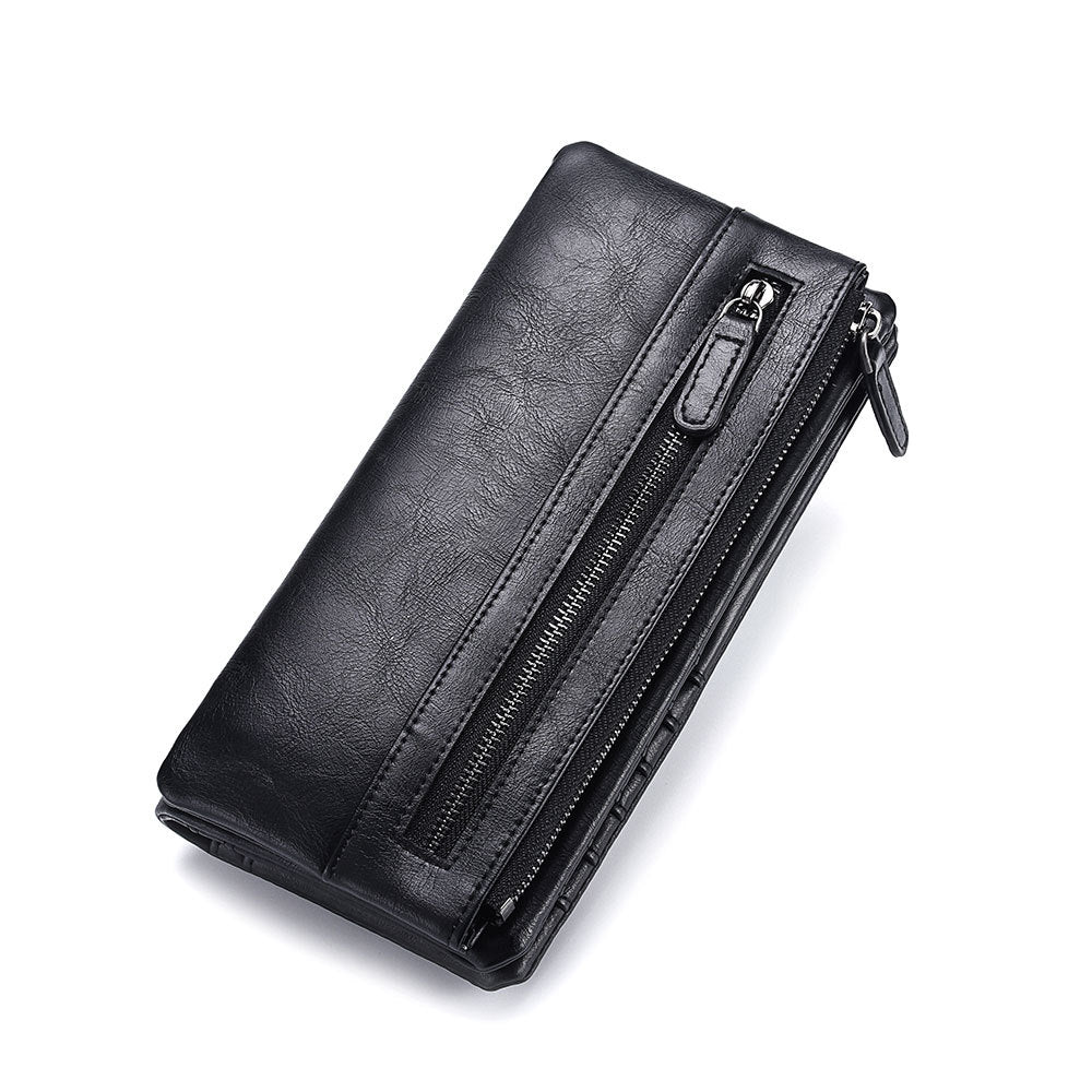 Men's Long Type Zipper Trendy Green Soft Men's Wallets