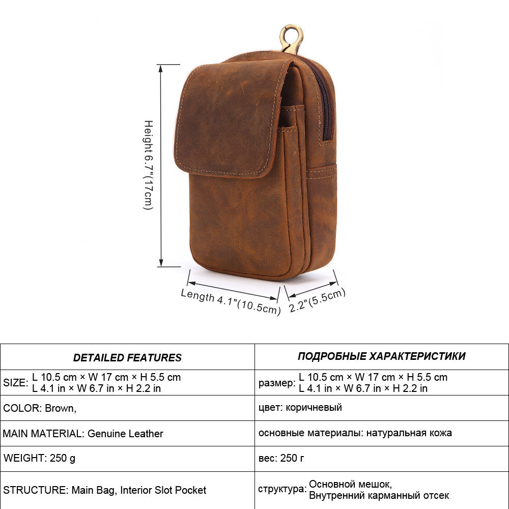 Men's Leather Crazy Horse Mobile Retro Men's Waist Packs