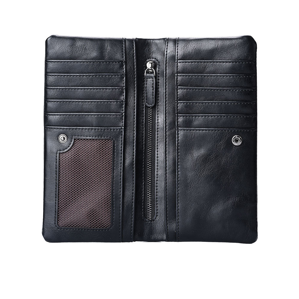 Men's Long Type Zipper Trendy Green Soft Men's Wallets