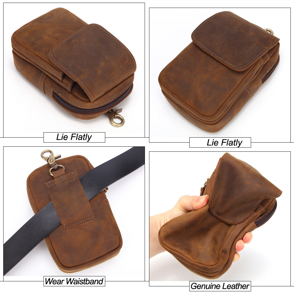 Men's Leather Crazy Horse Mobile Retro Men's Waist Packs