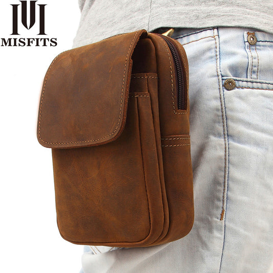 Men's Leather Crazy Horse Mobile Retro Men's Waist Packs