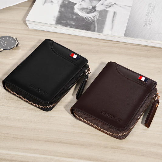 Men's Mid-length Vertical Zipper Driving License Male Card Holder