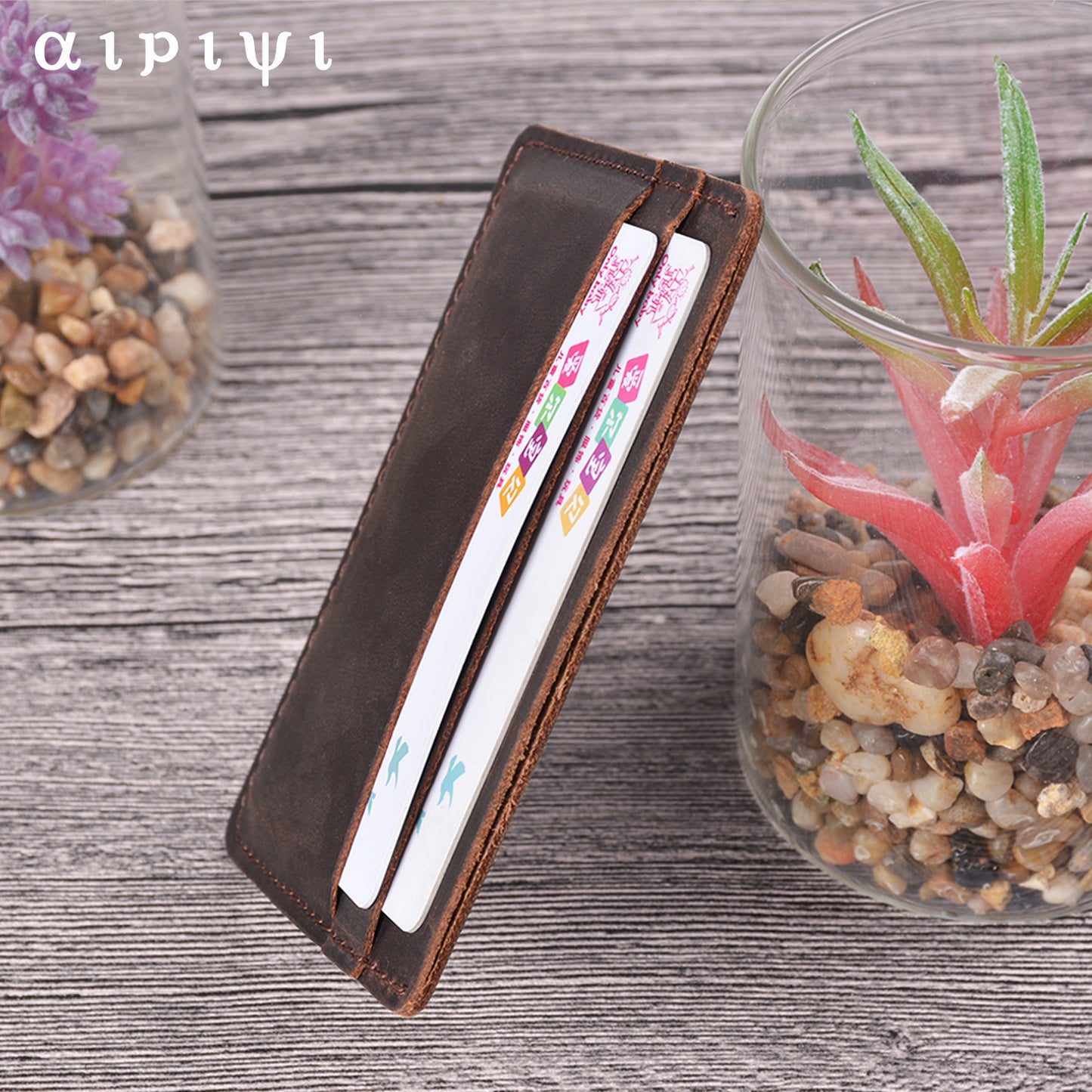 Men's Simple Crazy Horse Leather Vintage Cowhide Clamp Card Holder