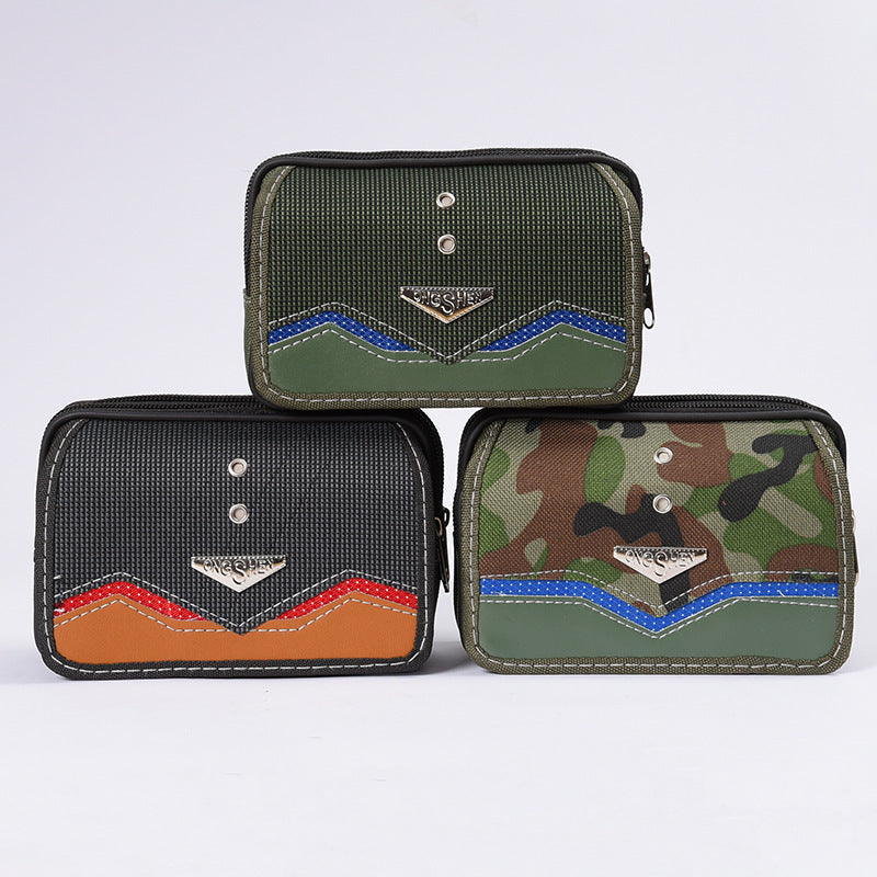 Men's Mobile With Canvas Stitching Leather Leisure Bags