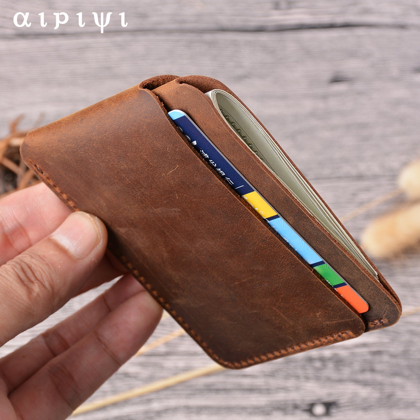 Simple Crazy Horse Leather Creative Retro Card Holder