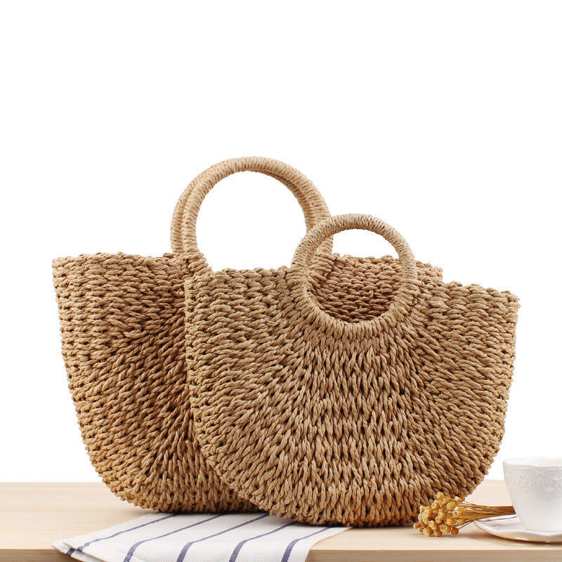 Hand Carrying Straw Solid Color Leisure Hand-woven Summer Handbags
