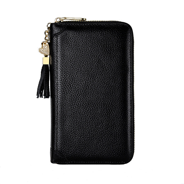 Women's Slots Cowhide Swiping Genuine Leather Clamp Card Holder