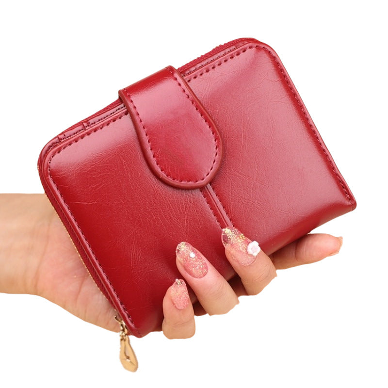 Women's Short Zipper Oil Wax Leather Coin Purses