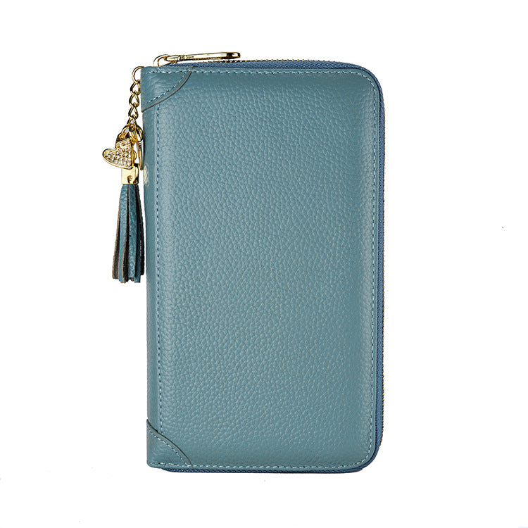 Women's Slots Cowhide Swiping Genuine Leather Clamp Card Holder