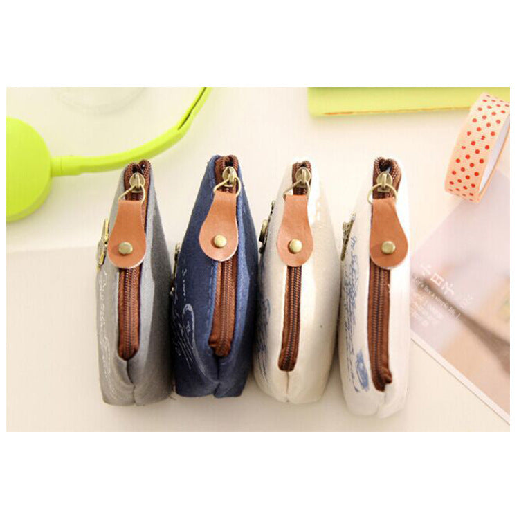 Women's Korean Style Retro Canvas Zipper Shell Coin Purses