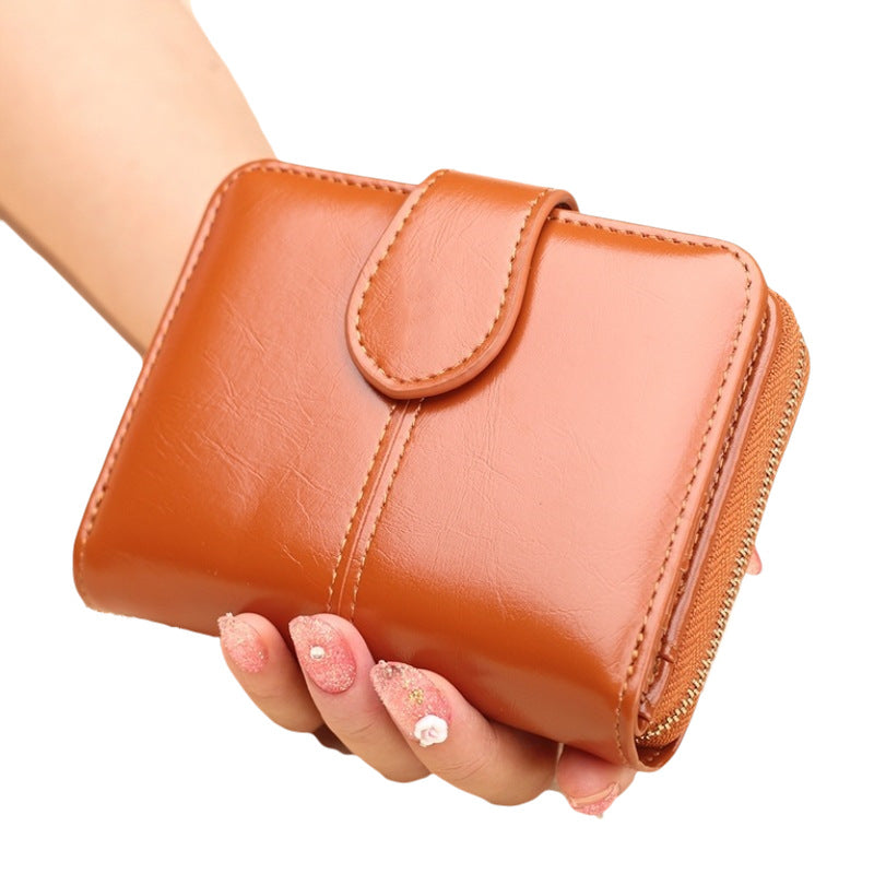 Women's Short Zipper Oil Wax Leather Coin Purses