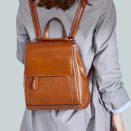 Women's Versatile Fashion Leather Oil Wax Backpacks