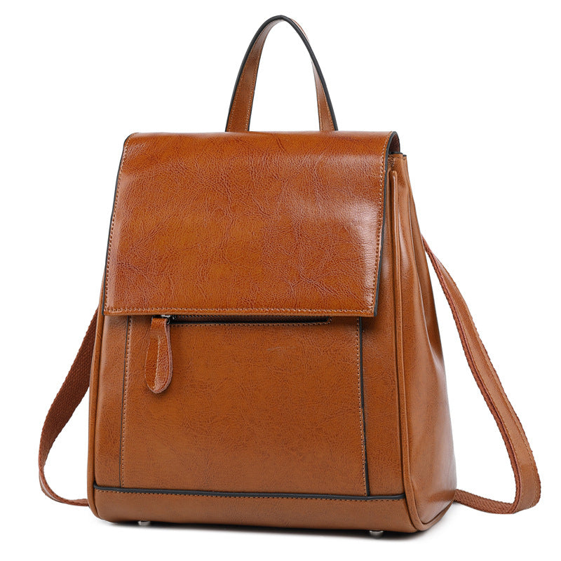 Women's Versatile Fashion Leather Oil Wax Backpacks