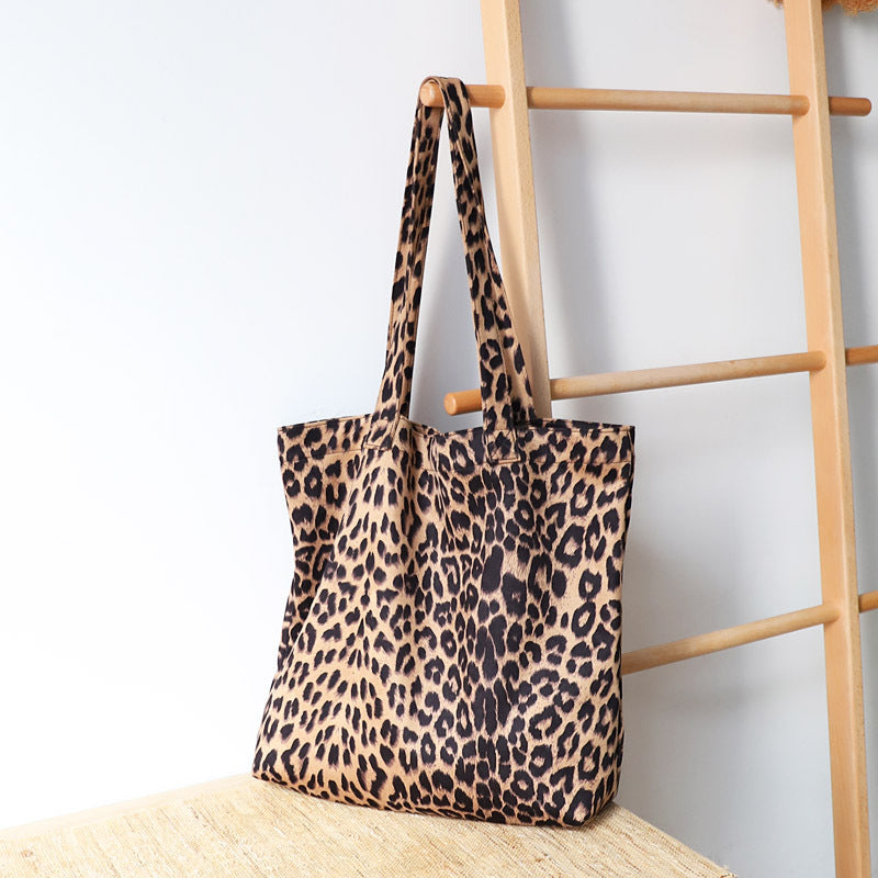 Leopard Print Canvas Leisure Shopping Korean Shoulder Bags