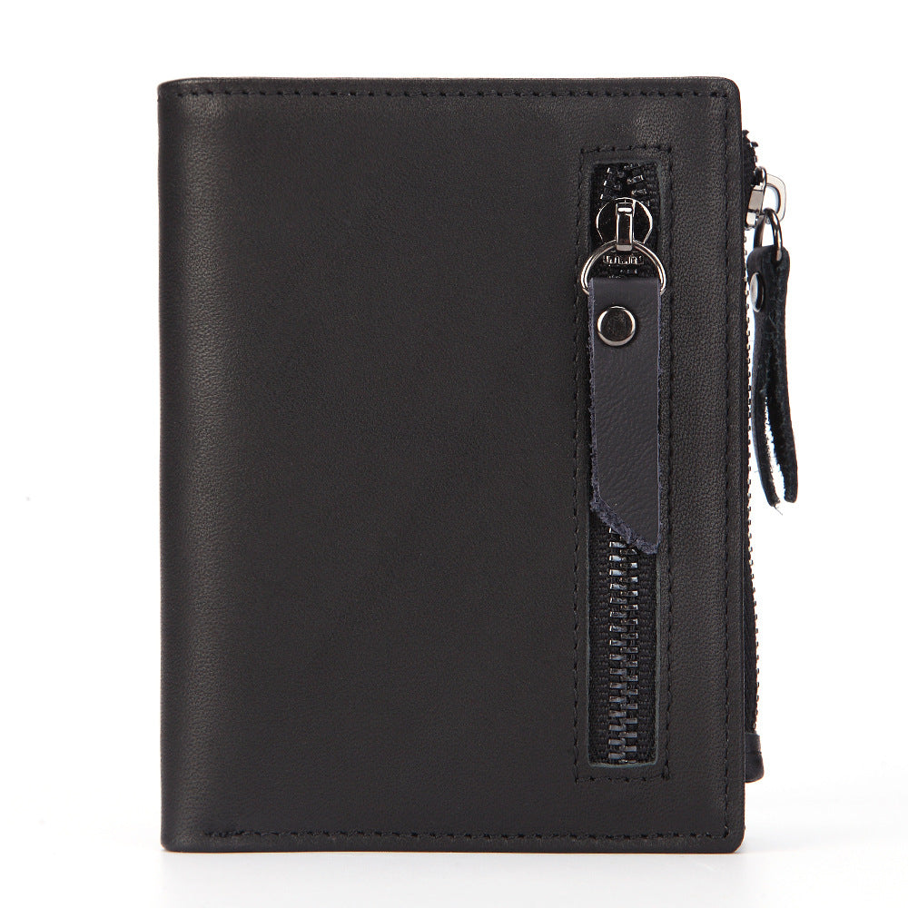 Men's Leather Short Zipper Oil Wax Cowhide Men's Wallets