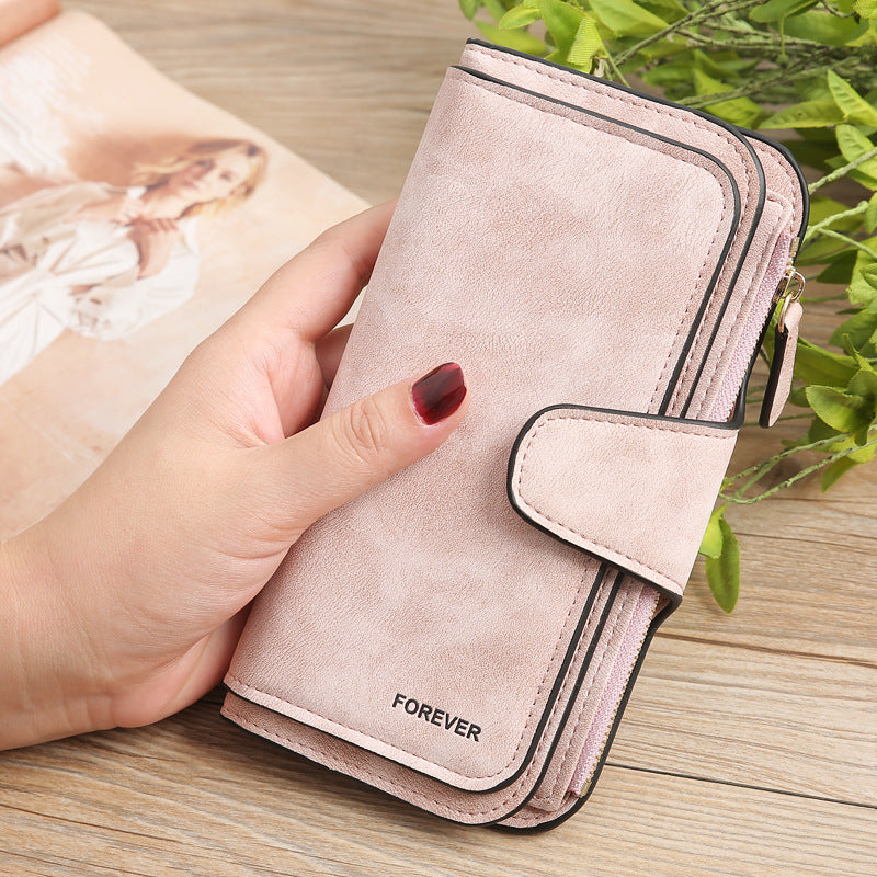Women's Frosted Leather Clutch Stitching Design Ladies Wallet