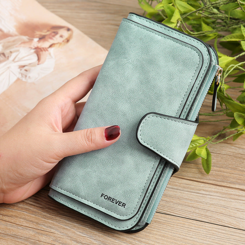 Women's Frosted Leather Clutch Stitching Design Ladies Wallet