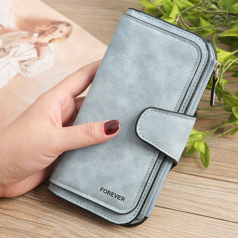Women's Frosted Leather Clutch Stitching Design Ladies Wallet