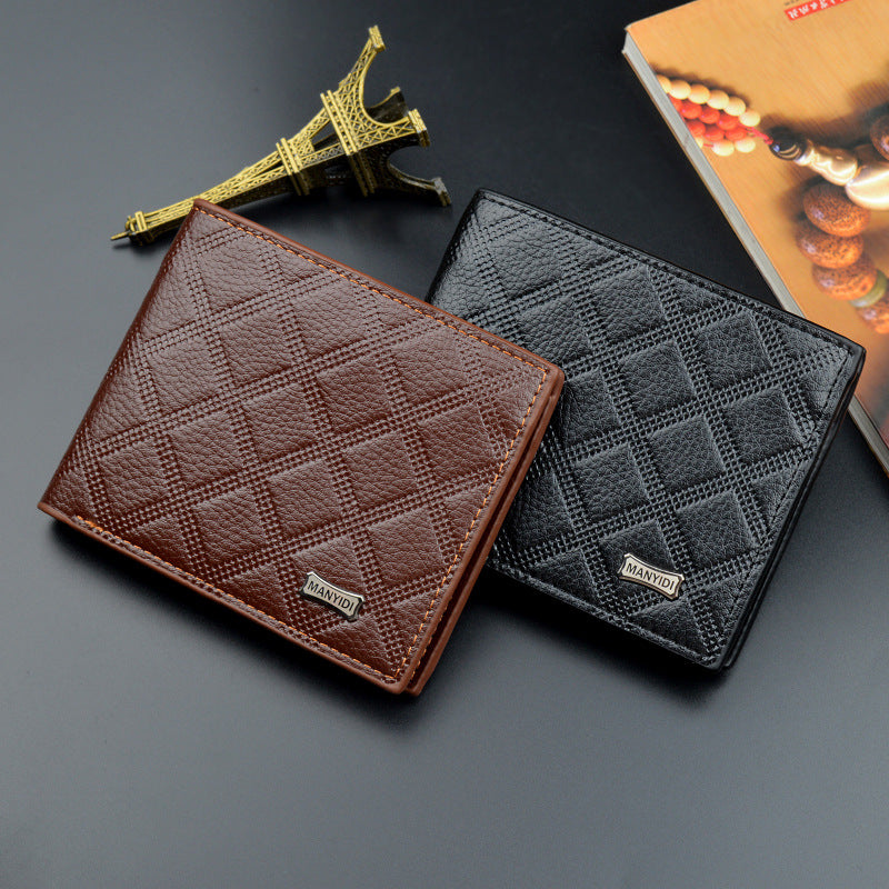 Men's Green Fashion Diamond Plaid Multiple Slots Soft Men's Wallet