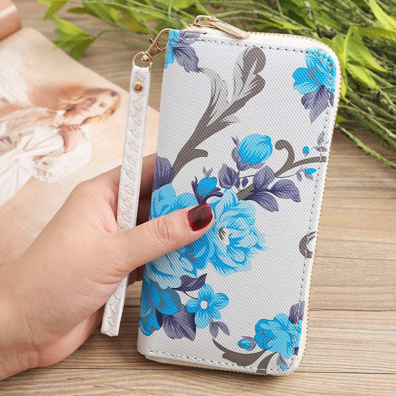 Women's Vertical Model In Shape Rose Print Single Zipper Floral Ladies Wallet