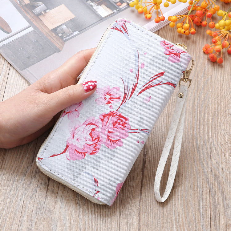 Women's Vertical Model In Shape Rose Print Single Zipper Floral Ladies Wallet