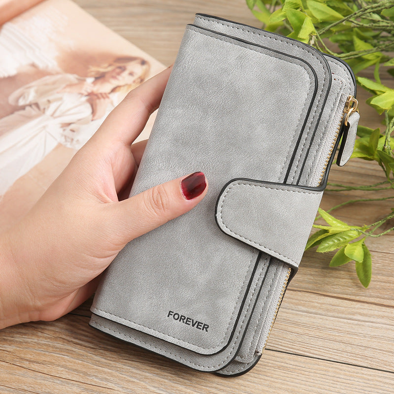 Women's Frosted Leather Clutch Stitching Design Ladies Wallet
