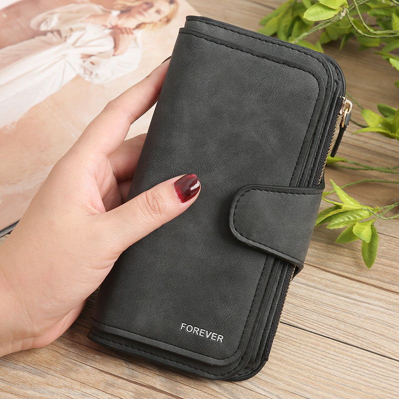 Women's Frosted Leather Clutch Stitching Design Ladies Wallet