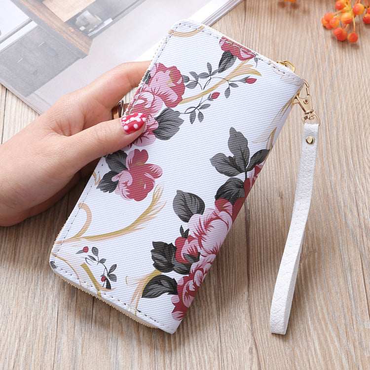 Women's Vertical Model In Shape Rose Print Single Zipper Floral Ladies Wallet