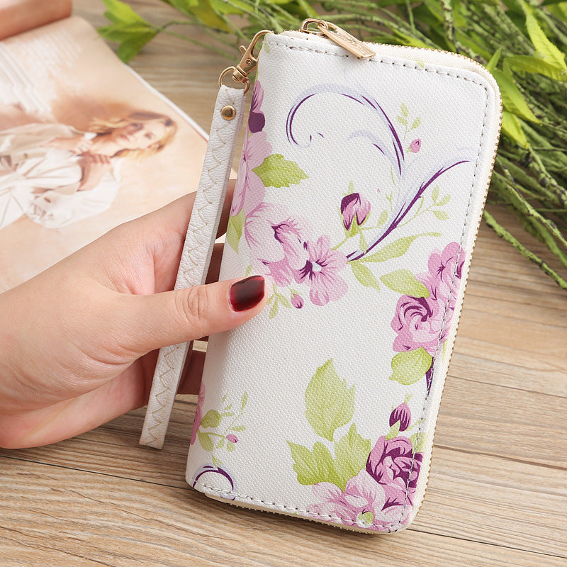 Women's Vertical Model In Shape Rose Print Single Zipper Floral Ladies Wallet