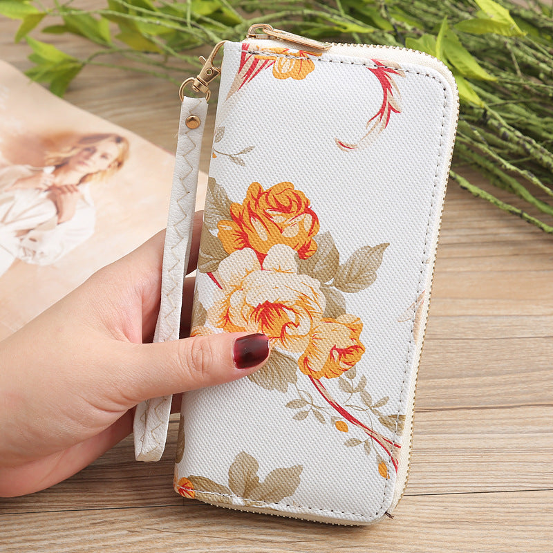 Women's Vertical Model In Shape Rose Print Single Zipper Floral Ladies Wallet