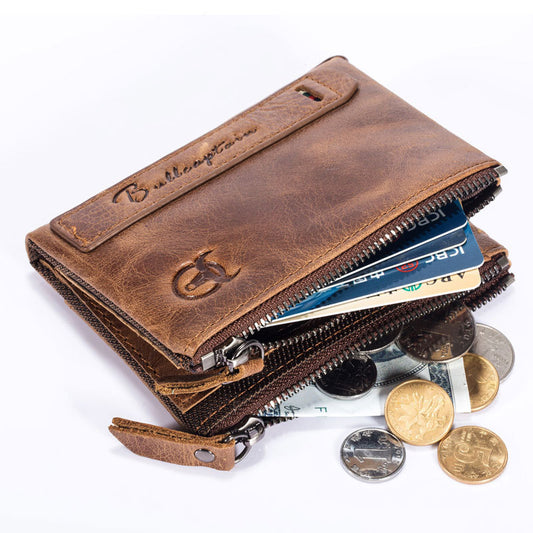Men's Captain Vintage Genuine Leather Zipper Vertical Short Album Driving License Men's Wallets