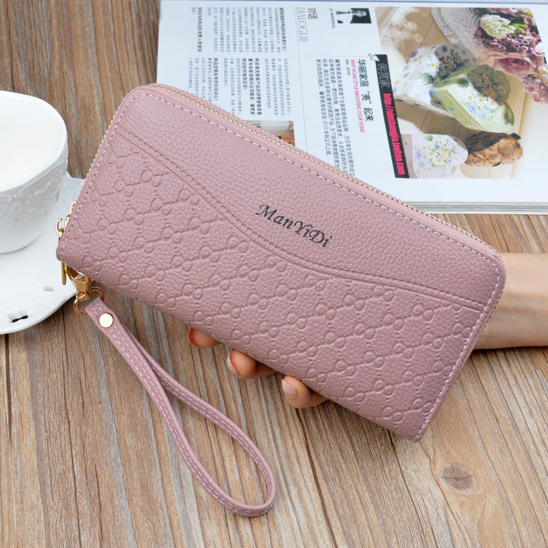 Women's Double Zip Clutch Large Capacity Layer Soft Leather Phone Bags