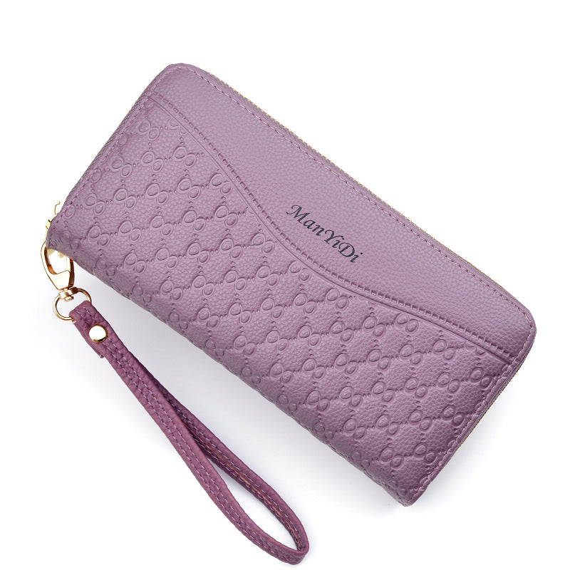 Women's Double Zip Clutch Large Capacity Layer Soft Leather Phone Bags