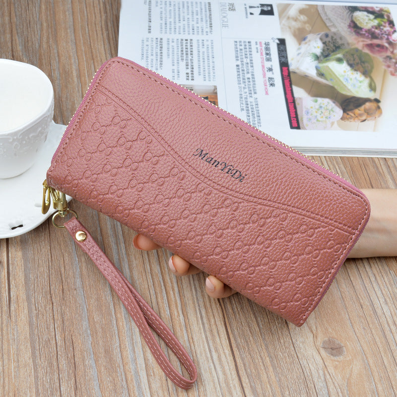 Women's Double Zip Clutch Large Capacity Layer Soft Leather Phone Bags