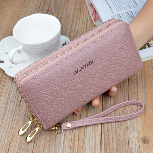 Women's Double Zip Clutch Large Capacity Layer Soft Leather Phone Bags