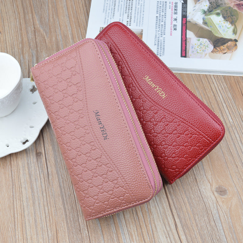 Women's Double Zip Clutch Large Capacity Layer Soft Leather Phone Bags