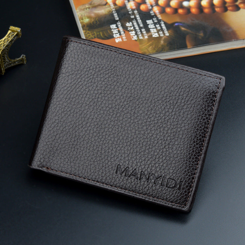 Men's Short License Thin Fold Horizontal Business Lychee Pattern Retro Men's Wallets