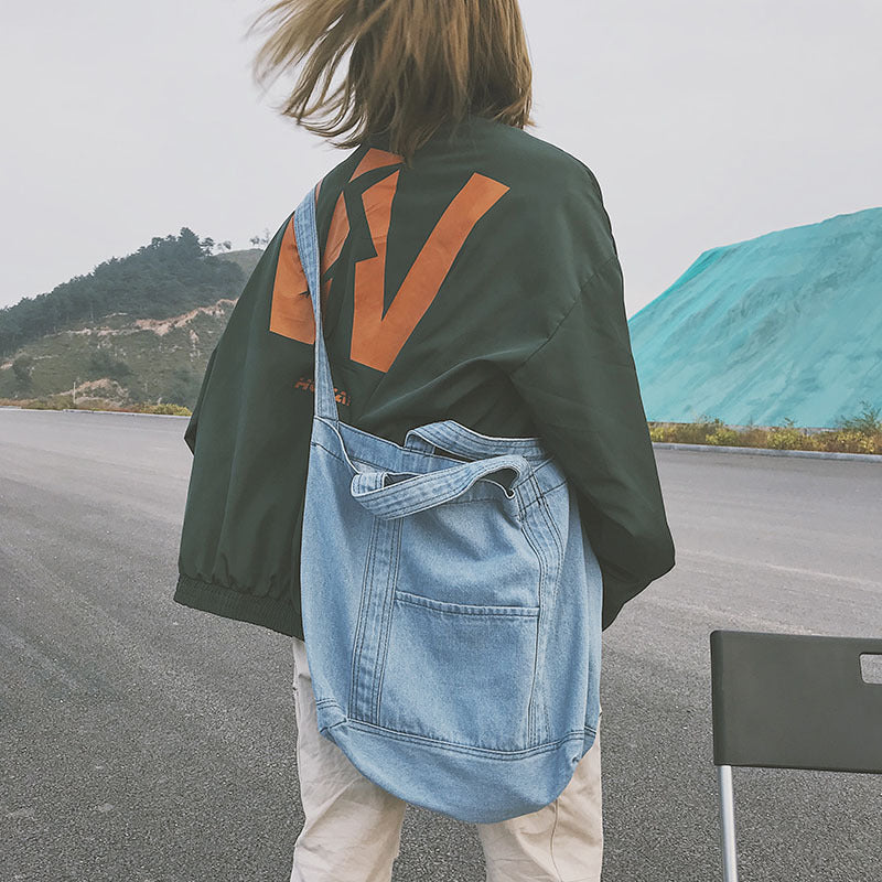Denim Trendy Fashion Shopping Korean Style Large Backpacks