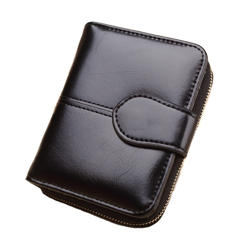 Women's Short Zipper Oil Wax Leather Coin Purses